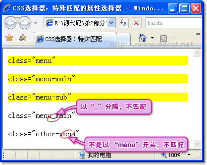 图4-19 特殊匹配的属性选择器的显示效果